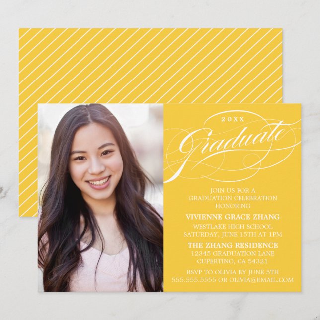 STYLISH ELEGANT SCRIPT GRADUATE PARTY INVITATION (Front/Back)