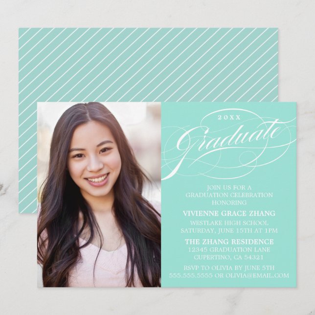 STYLISH ELEGANT SCRIPT GRADUATE PARTY INVITATION (Front/Back)