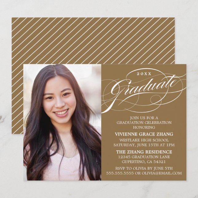 STYLISH ELEGANT SCRIPT GRADUATE PARTY INVITATION (Front/Back)