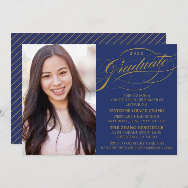 STYLISH ELEGANT SCRIPT GRADUATE PARTY INVITATION (Front/Back)