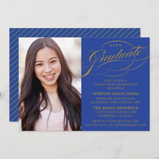 STYLISH ELEGANT SCRIPT GRADUATE PARTY INVITATION (Front/Back)