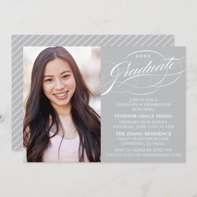 STYLISH ELEGANT SCRIPT GRADUATE PARTY INVITATION (Front/Back)
