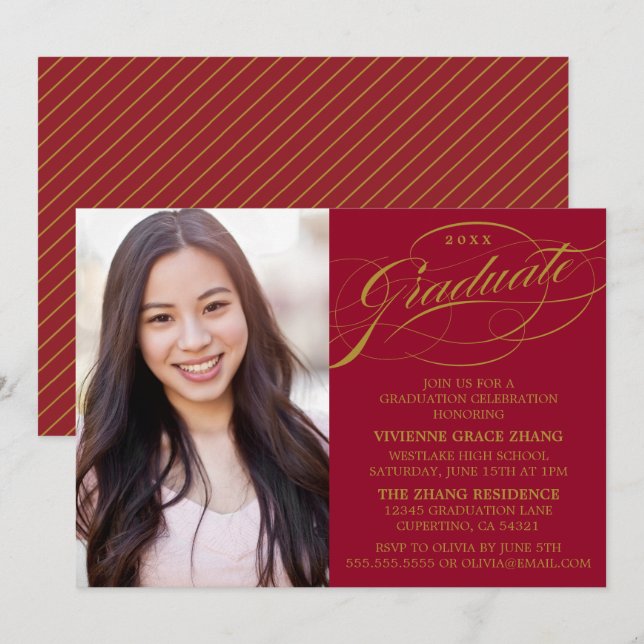 STYLISH ELEGANT SCRIPT GRADUATE PARTY INVITATION (Front/Back)
