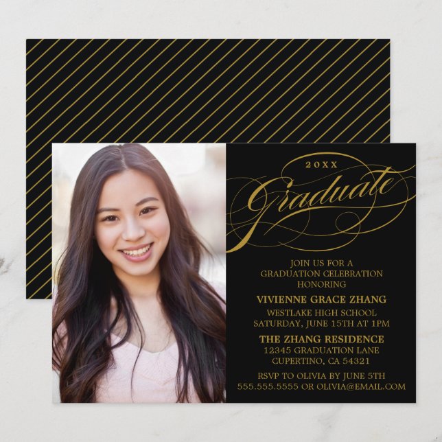 STYLISH ELEGANT SCRIPT GRADUATE PARTY INVITATION (Front/Back)