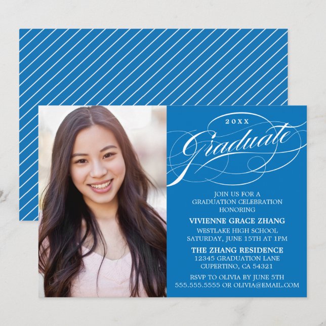 STYLISH ELEGANT SCRIPT GRADUATE PARTY INVITATION (Front/Back)