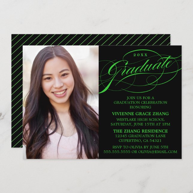 STYLISH ELEGANT SCRIPT GRADUATE PARTY INVITATION (Front/Back)