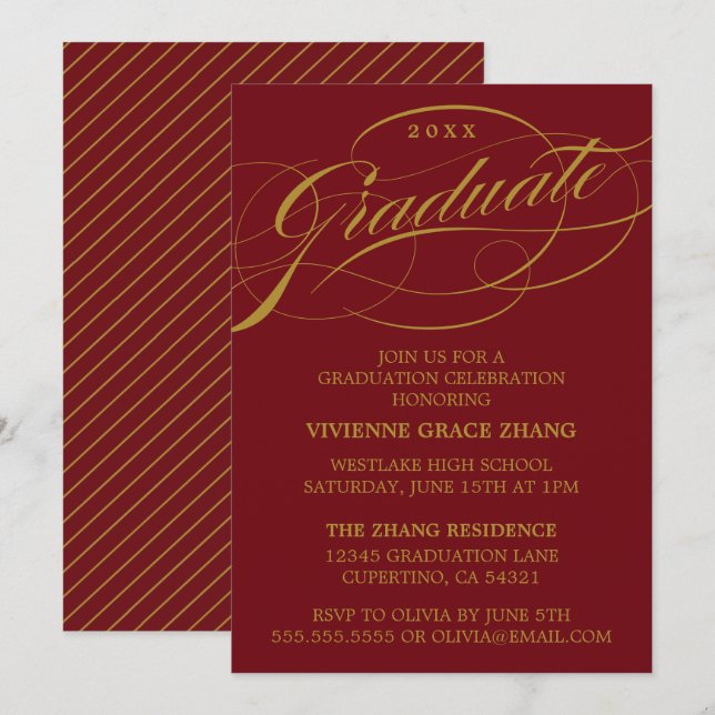 STYLISH ELEGANT SCRIPT GRADUATE PARTY INVITATION (Front/Back)