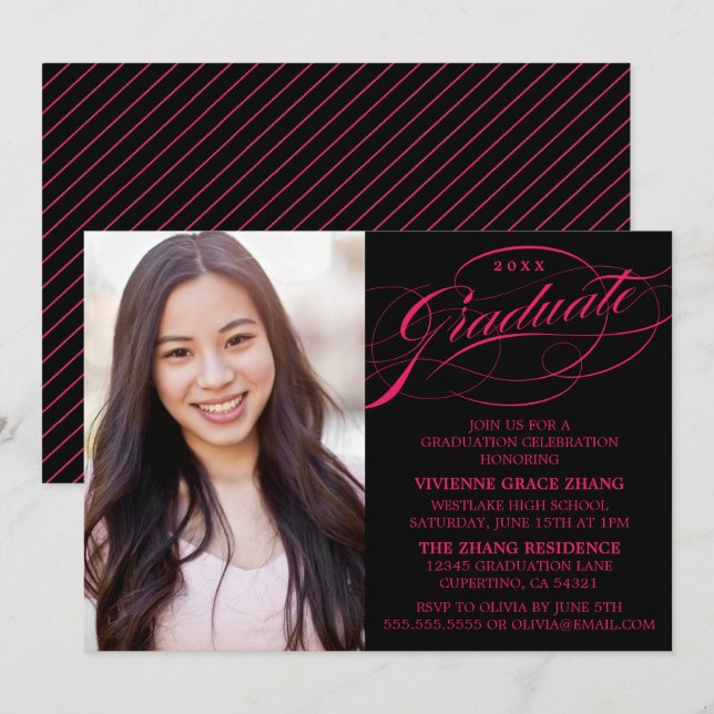 STYLISH ELEGANT SCRIPT GRADUATE PARTY INVITATION (Front/Back)