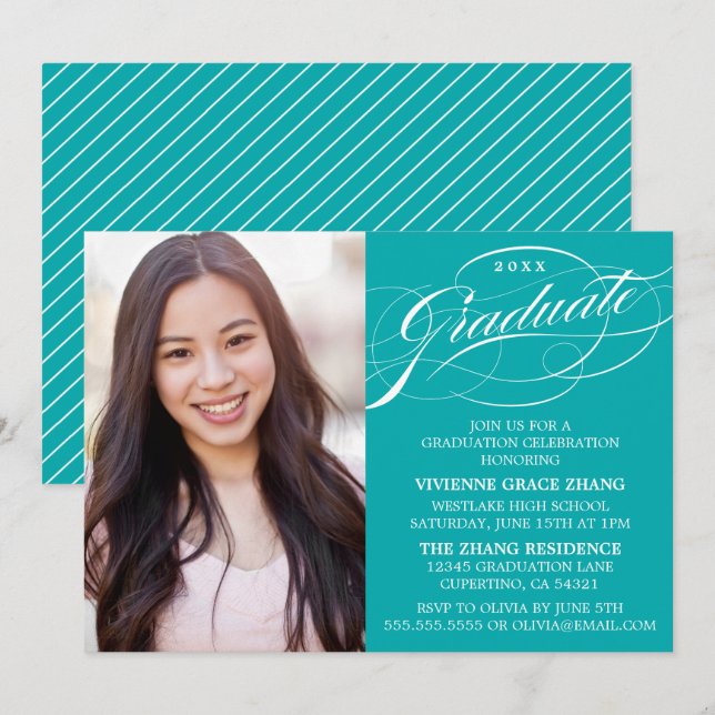 STYLISH ELEGANT SCRIPT GRADUATE PARTY INVITATION (Front/Back)