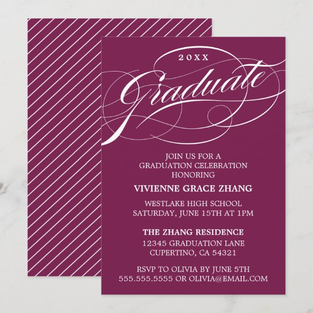 STYLISH ELEGANT SCRIPT GRADUATE PARTY INVITATION (Front/Back)