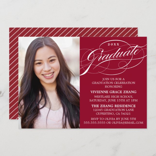 STYLISH ELEGANT SCRIPT GRADUATE PARTY INVITATION (Front/Back)
