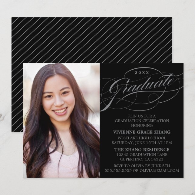 STYLISH ELEGANT SCRIPT GRADUATE PARTY INVITATION (Front/Back)