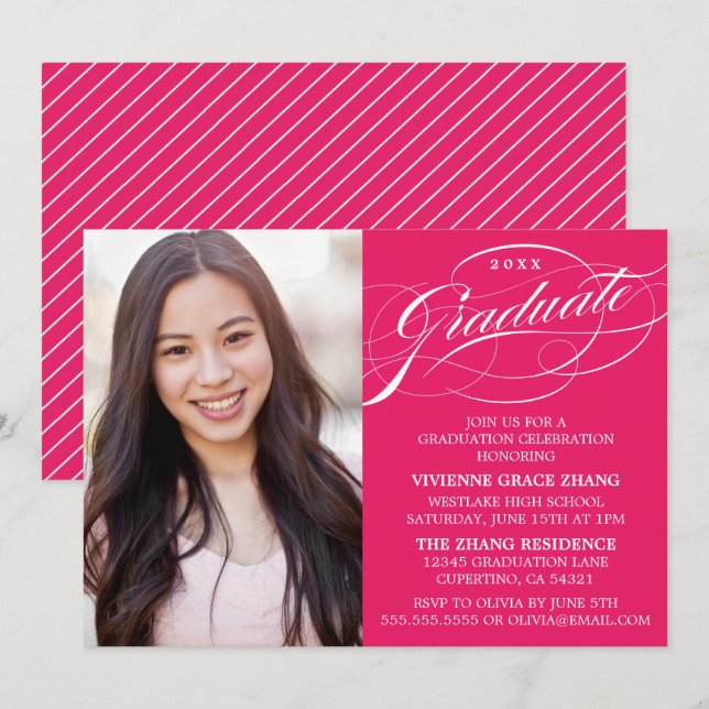STYLISH ELEGANT SCRIPT GRADUATE PARTY INVITATION (Front/Back)