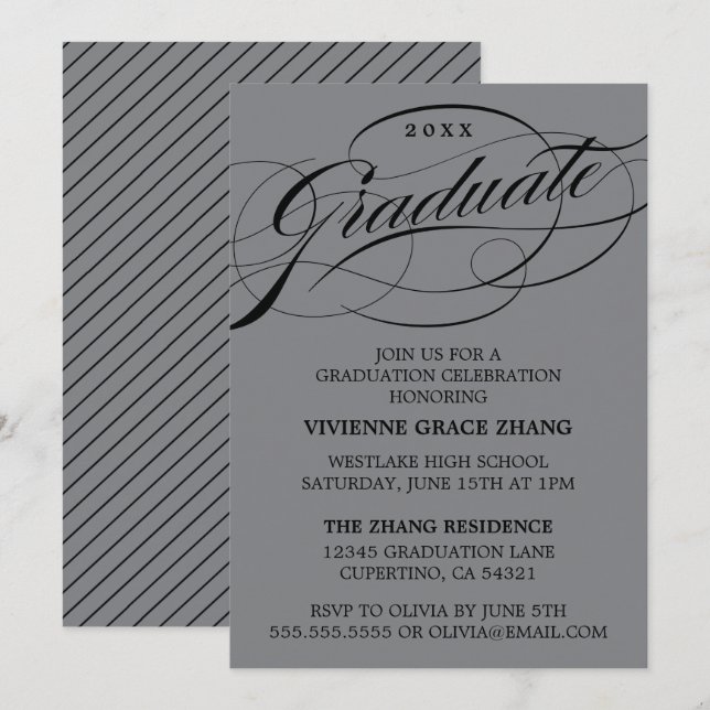 STYLISH ELEGANT SCRIPT GRADUATE PARTY INVITATION (Front/Back)