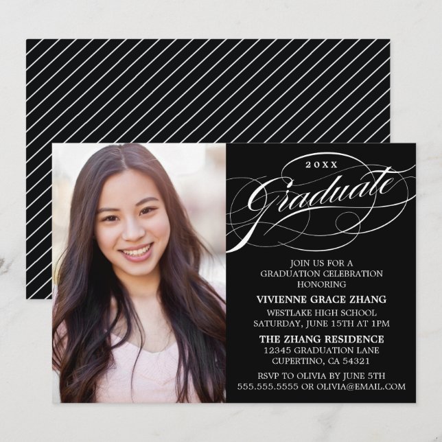 STYLISH ELEGANT SCRIPT GRADUATE PARTY INVITATION (Front/Back)