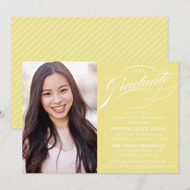 STYLISH ELEGANT SCRIPT GRADUATE PARTY INVITATION (Front/Back)