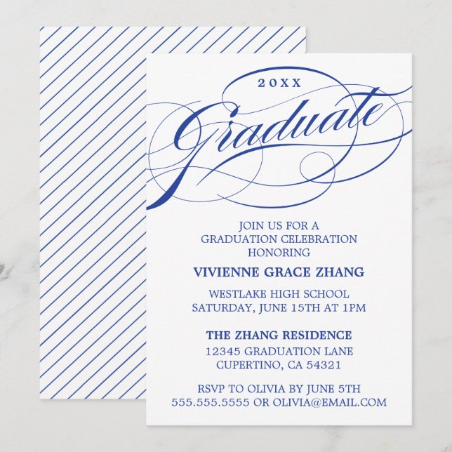 STYLISH ELEGANT SCRIPT GRADUATE PARTY INVITATION (Front/Back)