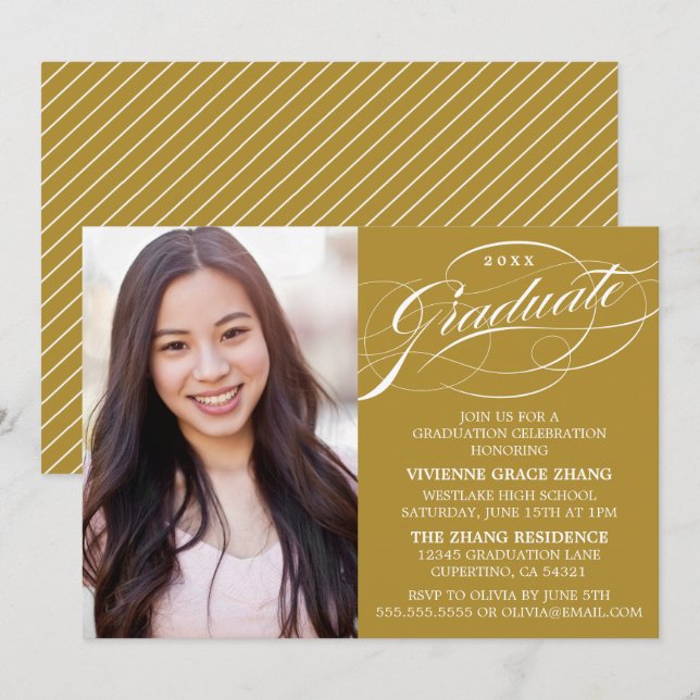 STYLISH ELEGANT SCRIPT GRADUATE PARTY INVITATION (Front/Back)