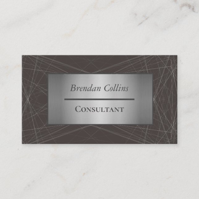 Stylish Elegant Silver Black Network Lines Business Card (Front)