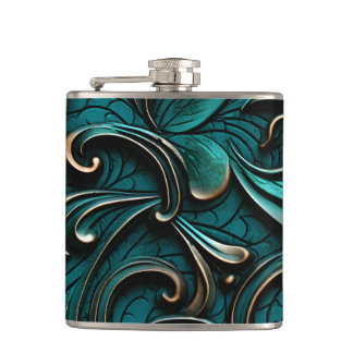 Stylish Elegant Teal Faux Embossed Leather Hip Flask