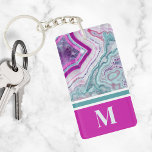 Stylish Elegant Trendy Agate Initial Monogram Keychain<br><div class="desc">Stylish Teal Magenta Pink Agate Stone Monogram Keychain. Agate crystals and geodes continue to be a favourite trend! This print features and up close image of a teal or turquoise and purple pink or fuchsia geode stone, complete with little crystals and white banding. Accented with vibrant colour blocking to give...</div>