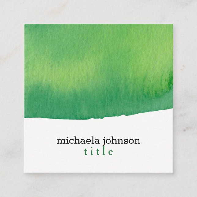 Stylish Elegant Watercolor Green minimal Square Business Card (Front)