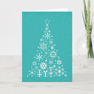 Stylish elegant white and teal Christmas tree Holiday Card