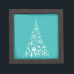 Stylish elegant white and teal Christmas tree Jewelry Box<br><div class="desc">A stylish and elegant design for Christmas featuring a simple,  elegant Christmas tree in white against a sky blue teal modern light blue background. This cute,  vintage,  understated Christmas design is perfect to show your sense of style this festive season.</div>