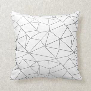 Stylish elegant white silver geometrical throw pillow