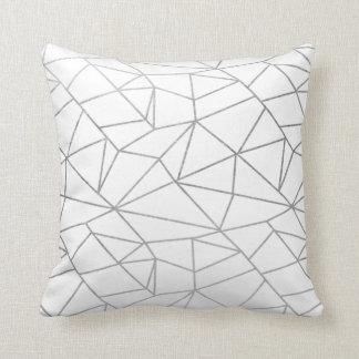 Stylish elegant white silver geometrical throw pillow