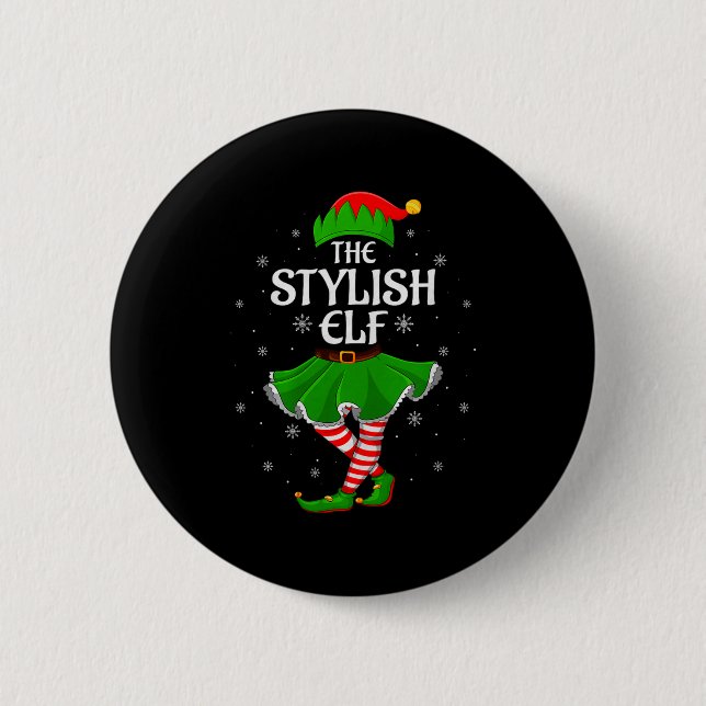 Stylish Elf Christmas Family Girls Women Elf Squad 2 Inch Round Button (Front)