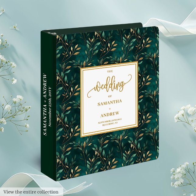 Stylish Emerald Green And Gold Wedding Ring Binder (Stylish Emerald Green And Gold Wedding Ring Binder)