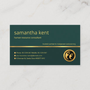 Stylish Emerald Green Gold Manpower Consultant Business Card