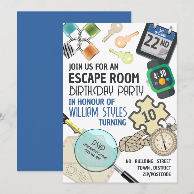 Stylish Escape Room, Birthday Party Invitation (Front/Back)