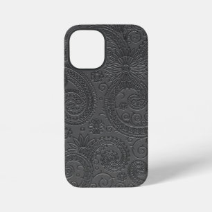 Stylish Etched Grey Paisley Floral Pattern iPhone 12 Mini Case