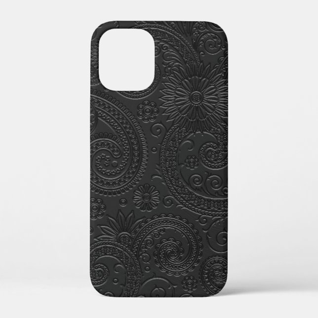 Stylish Etched Modern Black Paisley Floral Pattern Case-Mate iPhone Case (Back)