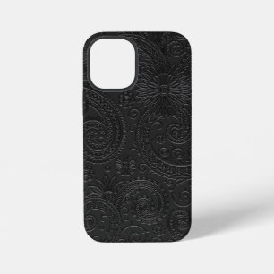Stylish Etched Modern Black Paisley Floral Pattern iPhone 12 Mini Case