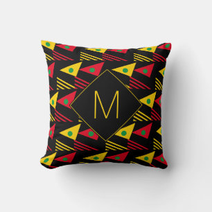 Stylish Ethnic Geometric Triangles Monogram Throw Pillow