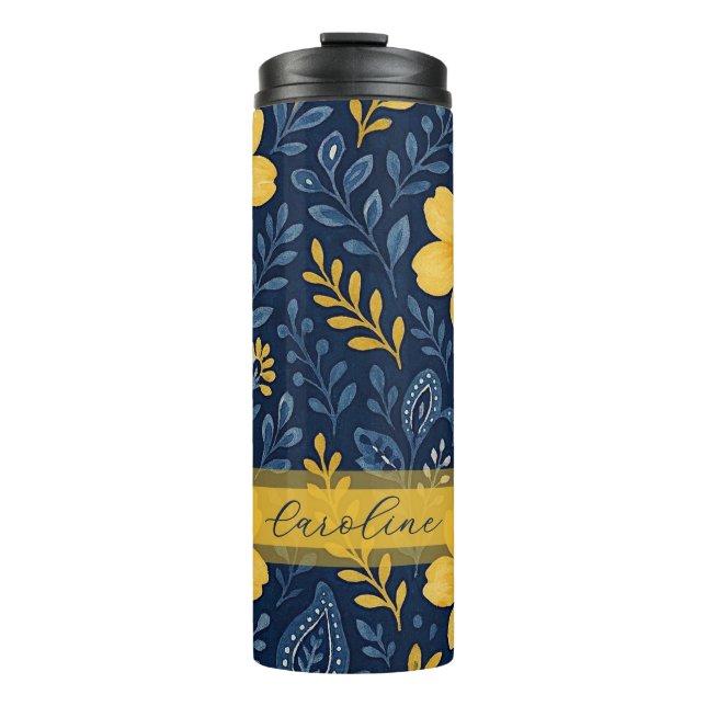 Stylish Ethnic Mediterranean Floral Art Pattern Thermal Tumbler (Front)