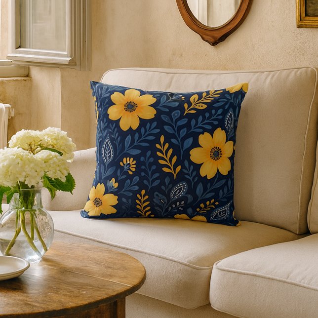 Stylish Ethnic Mediterranean Floral Art Pattern Throw Pillow (Creator Uploaded)