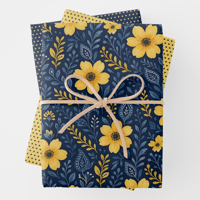 Stylish Ethnic Mediterranean Floral Art Pattern Wrapping Paper Sheet (In situ)