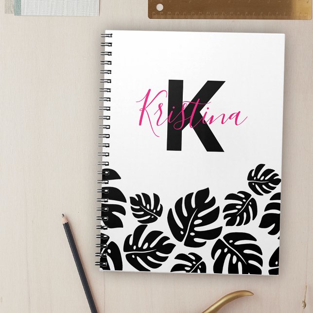 Stylish Exotic Black Monstera Leaves Personalized Notebook (Creator Uploaded)