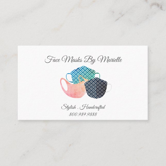 Stylish Face Mask Designer Seamstress Business Card (Front)