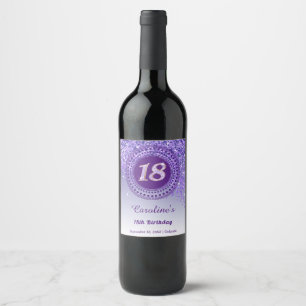 Stylish Falling Purple Glitter 18th Birthday Wine Label