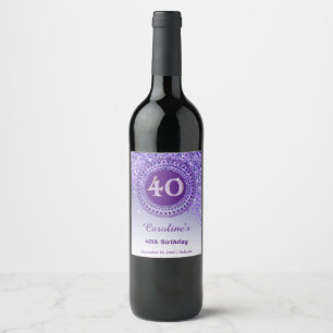 Stylish Falling Purple Glitter 40th Birthday Wine Label