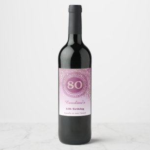 Stylish Falling Rose Gold Glitter 80th Birthday Wine Label