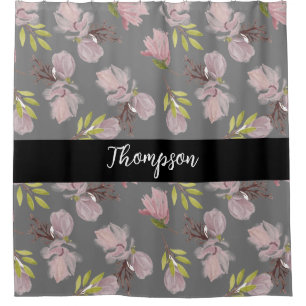 Stylish family last name pink flora grey and black