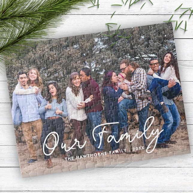Stylish Family Photo Script Typography Custom Jigsaw Puzzle (Creator Uploaded)