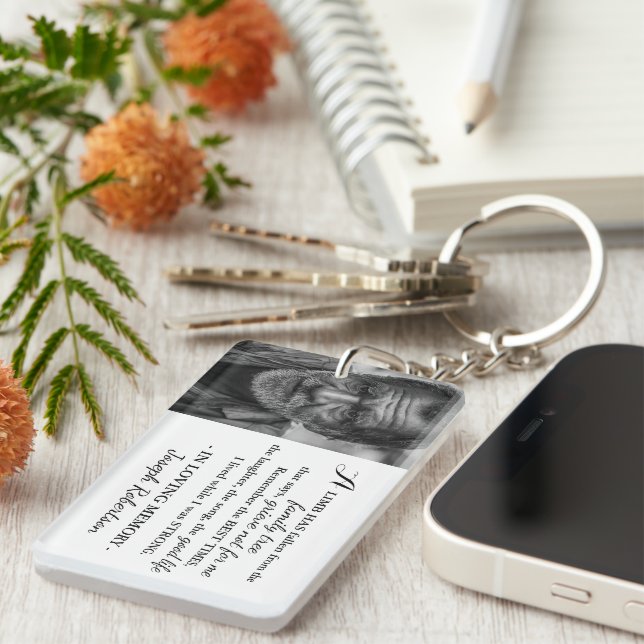Stylish Family Quote & Photo Keepsake Memorial Keychain (Front Right)