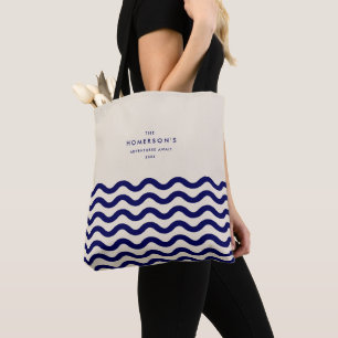 Stylish Family Vacation Navy Blue Tropical Waves Tote Bag